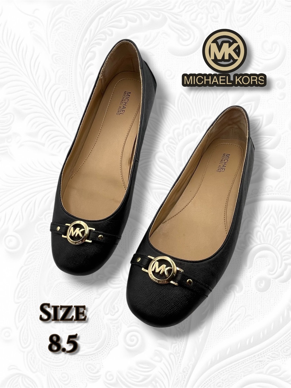 MICHAEL Michael Kors Moccasin Black Leather Ballet Flats - Size 8.5 ME16K